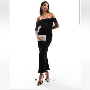 ASOS DESIGN velvet bardot midi dress